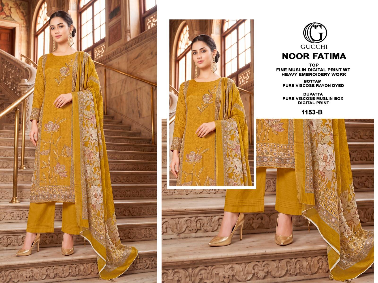 NOOR FATIMA VOL 1153 BY GUCCHI Stylish Beautiful Colourful Pure Viscose Muslin Dresses At Wholesale Price